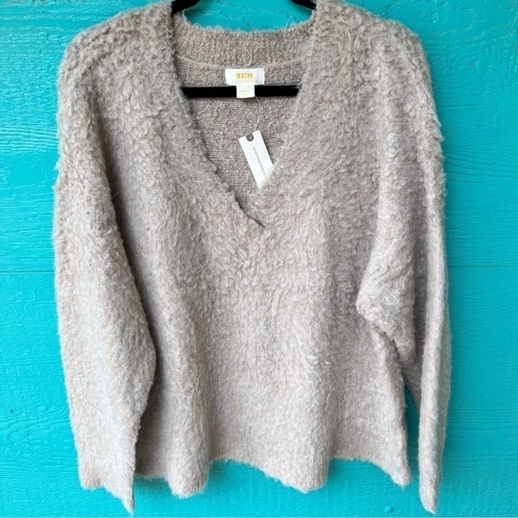 ANTHROPOLOGIE SOFT PULLOVER V-NECK THICK MERINO WOOL SWEATER LARGE NWT - Picture 1 of 15